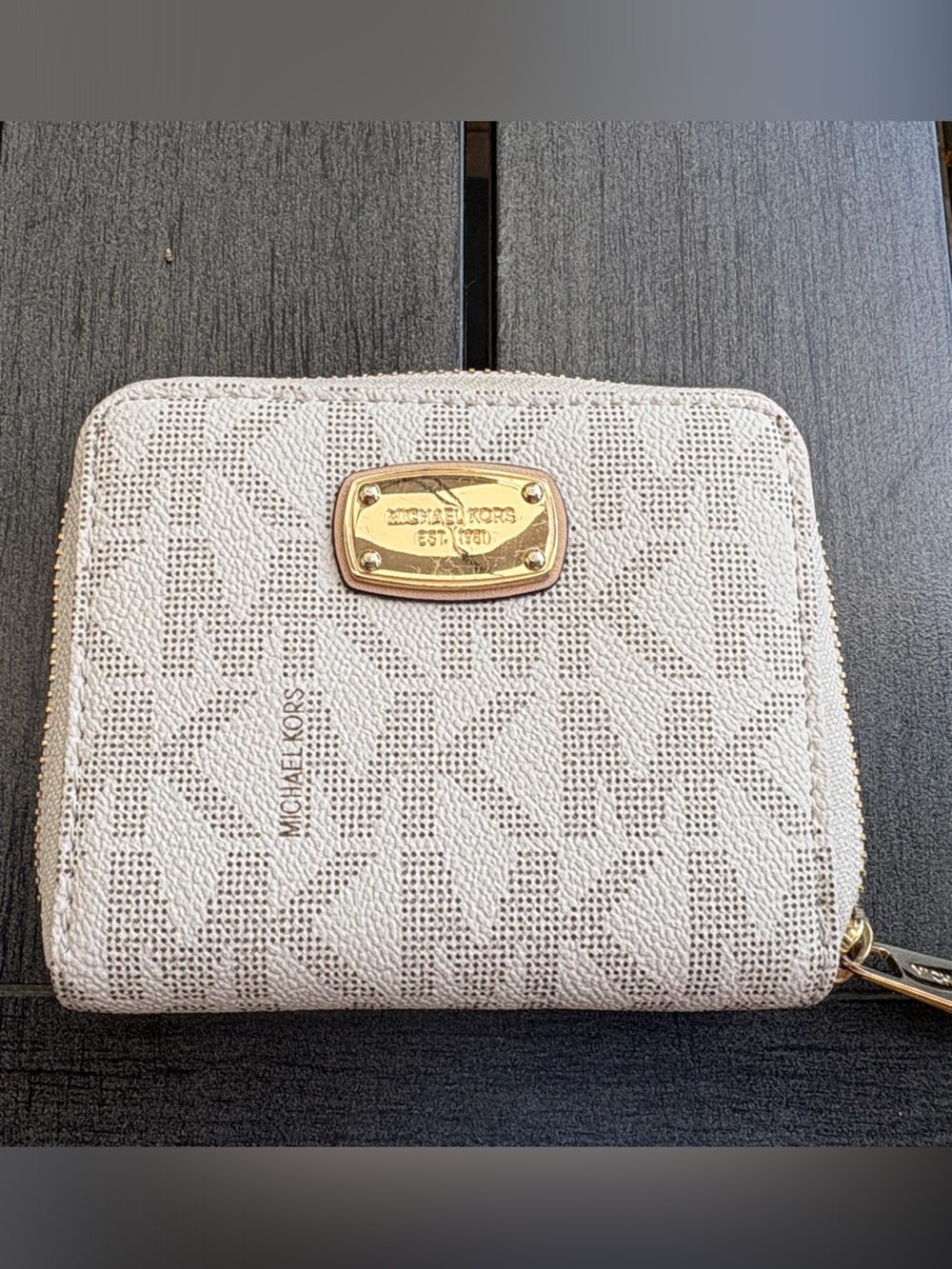 Michael Kors Cream and Gold Zip-Around Mini Wallet